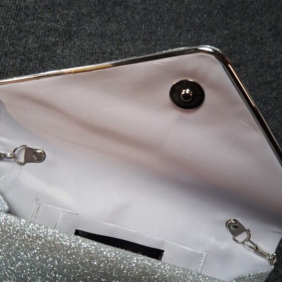 AVENUE 9 Silver Sparkle Flap Clutch Elegant Evening Party Handbag Prom Glam - Picture 6 of 10